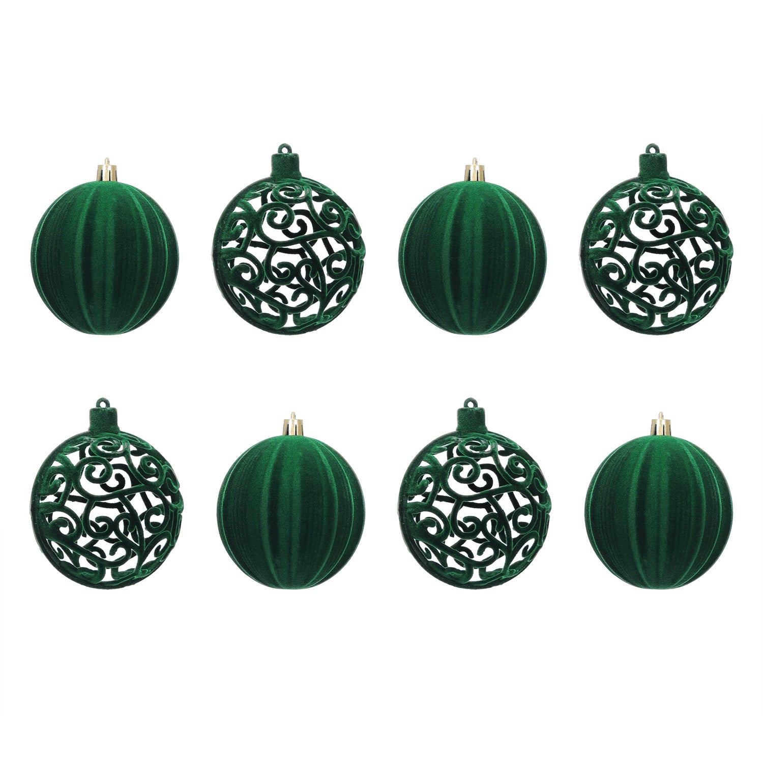 VESTIAMO CASA GRAN NATALE - Set 8 Palline di Natale Effetto Velluto (Velvet) Verde Scuro diametro 8 cm