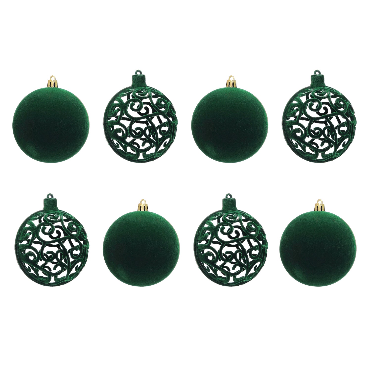 VESTIAMO CASA GRAN NATALE - Set 8 Palline di Natale Effetto Velluto (Velvet) Verde Scuro diametro 8 cm