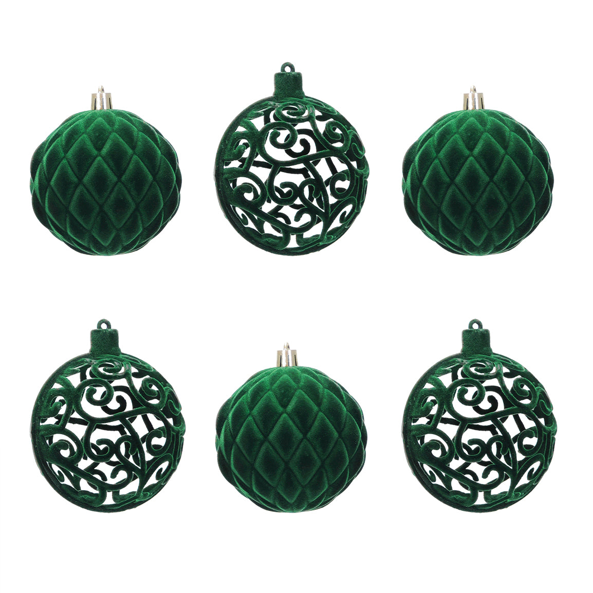 VESTIAMO CASA GRAN NATALE - Set 6 Palline di Natale Effetto Velluto (Velvet) Verde Scuro diametro 10 cm