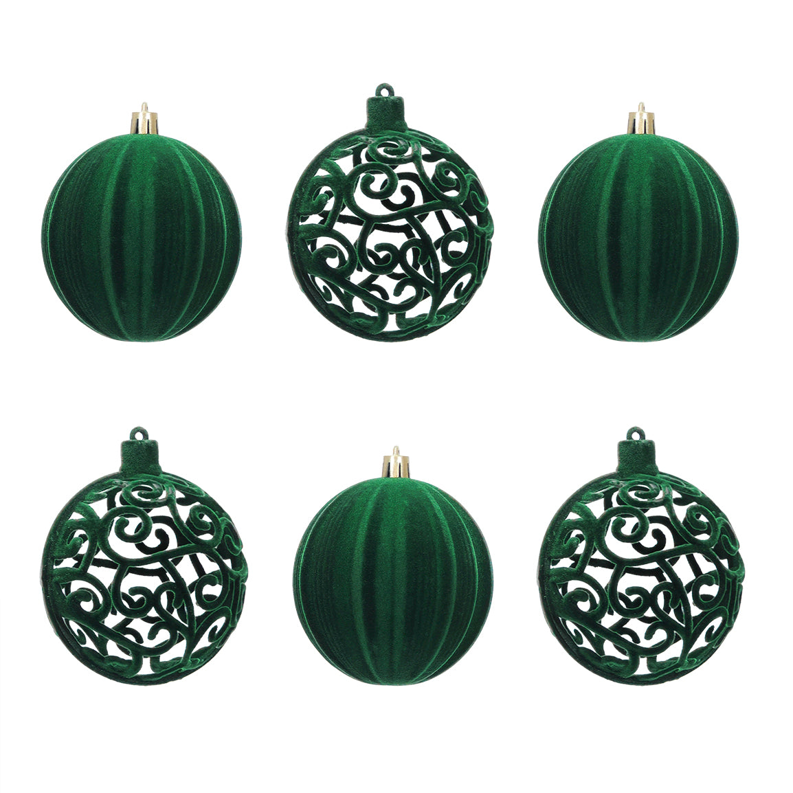 VESTIAMO CASA GRAN NATALE - Set 6 Palline di Natale Effetto Velluto (Velvet) Verde Scuro diametro 10 cm