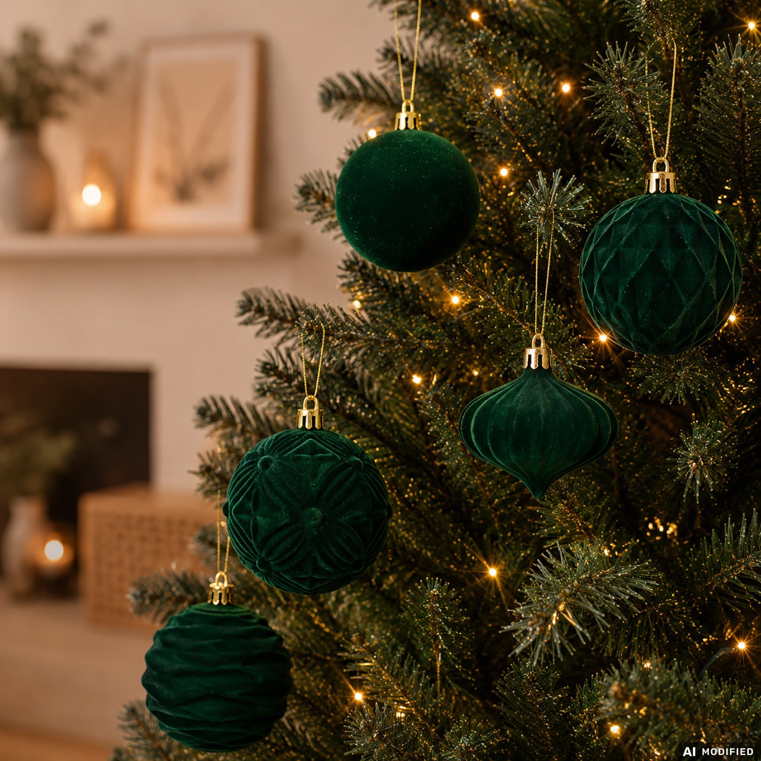 VESTIAMO CASA GRAN NATALE - Set Decorazioni Natalizie 35 Pezzi Effetto Velluto (Velvet) Verde Scuro