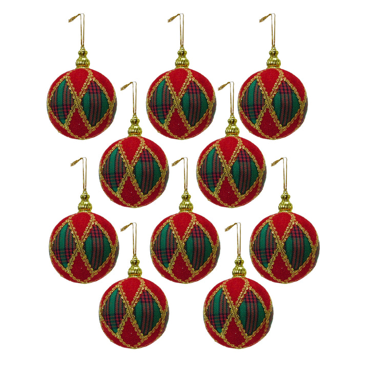 VESTIAMO CASA GRAN NATALE - Palle di Natale Decoro Scozzese diametro 6 cm - set 10 pezzi