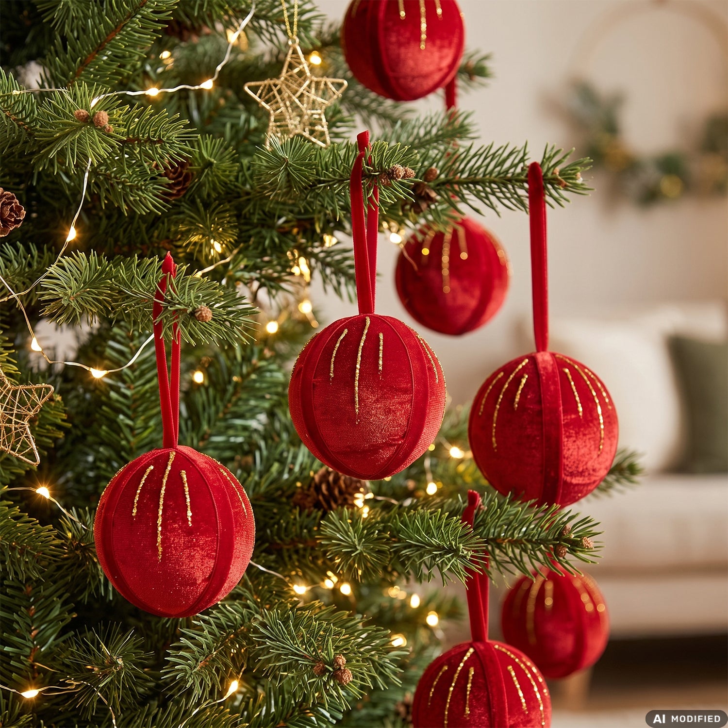 VESTIAMO CASA GRAN NATALE - Set 6 Palline di Natale Decorative Rosse in Velluto diametro 8 cm