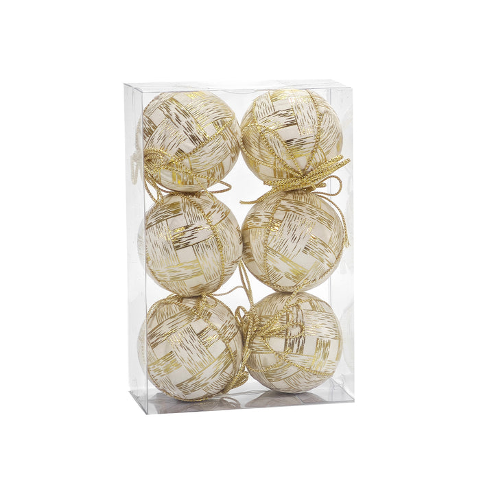 VESTIAMO CASA GRAN NATALE - Palle di Natale Bianco e Champagne diametro 8 cm - set 6 pezzi