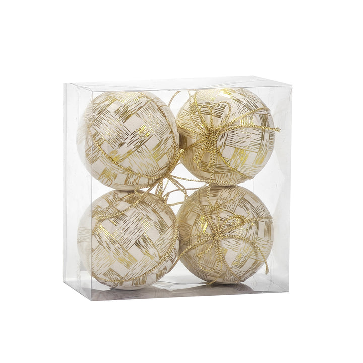 VESTIAMO CASA GRAN NATALE - Palle di Natale Bianco e Champagne diametro 10 cm - set 4 pezzi