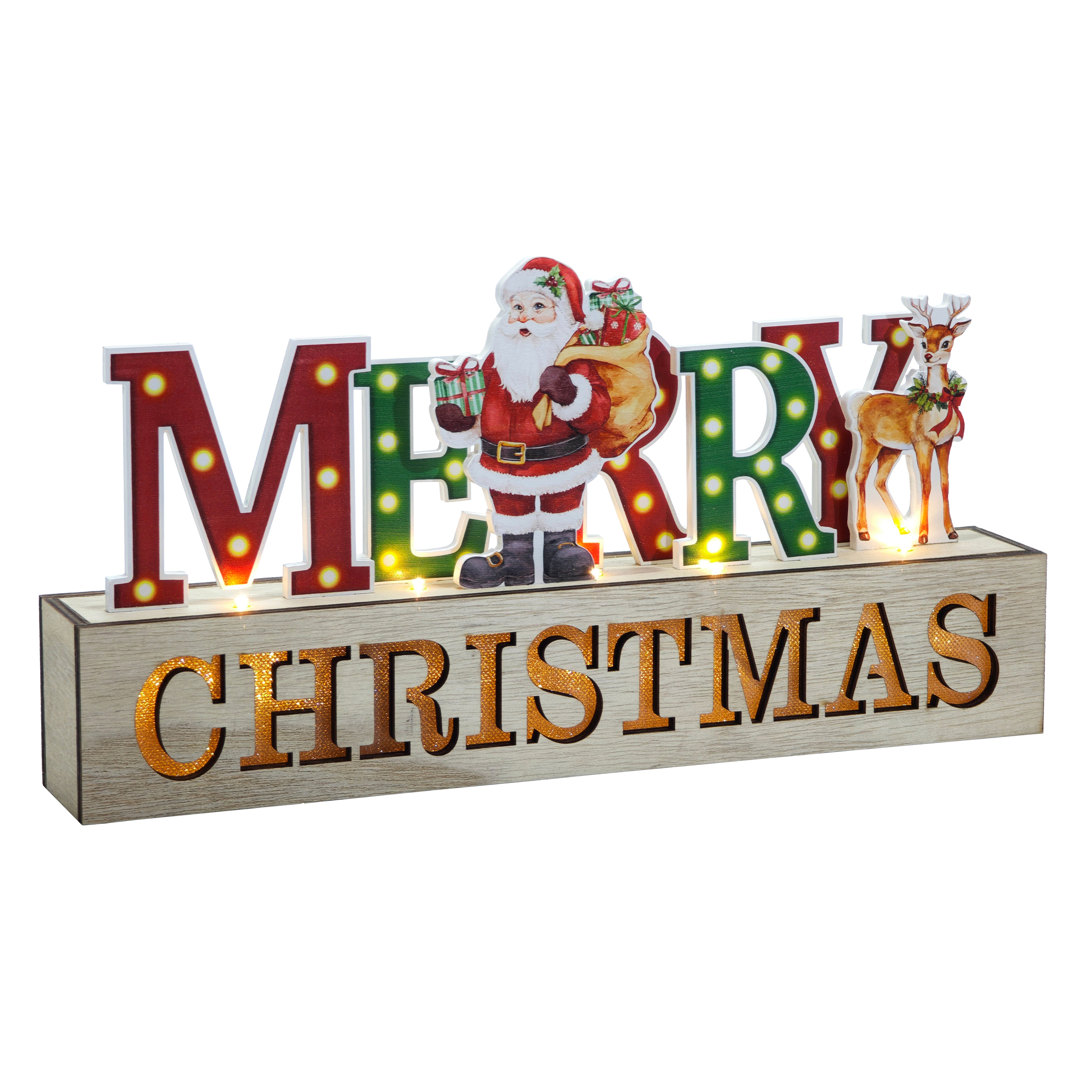 VESTIAMO CASA GRAN NATALE - Decorazione Natalizia Luminosa “Merry Christmas” LED in Poliwood h16 cm