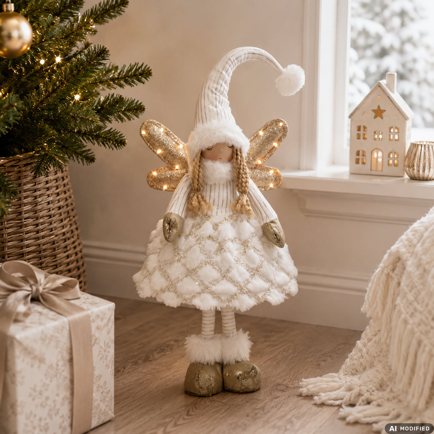 VESTIAMO CASA GRAN NATALE - Angelo Natalizio Luminoso Bianco 13 LED Bianco Caldo
