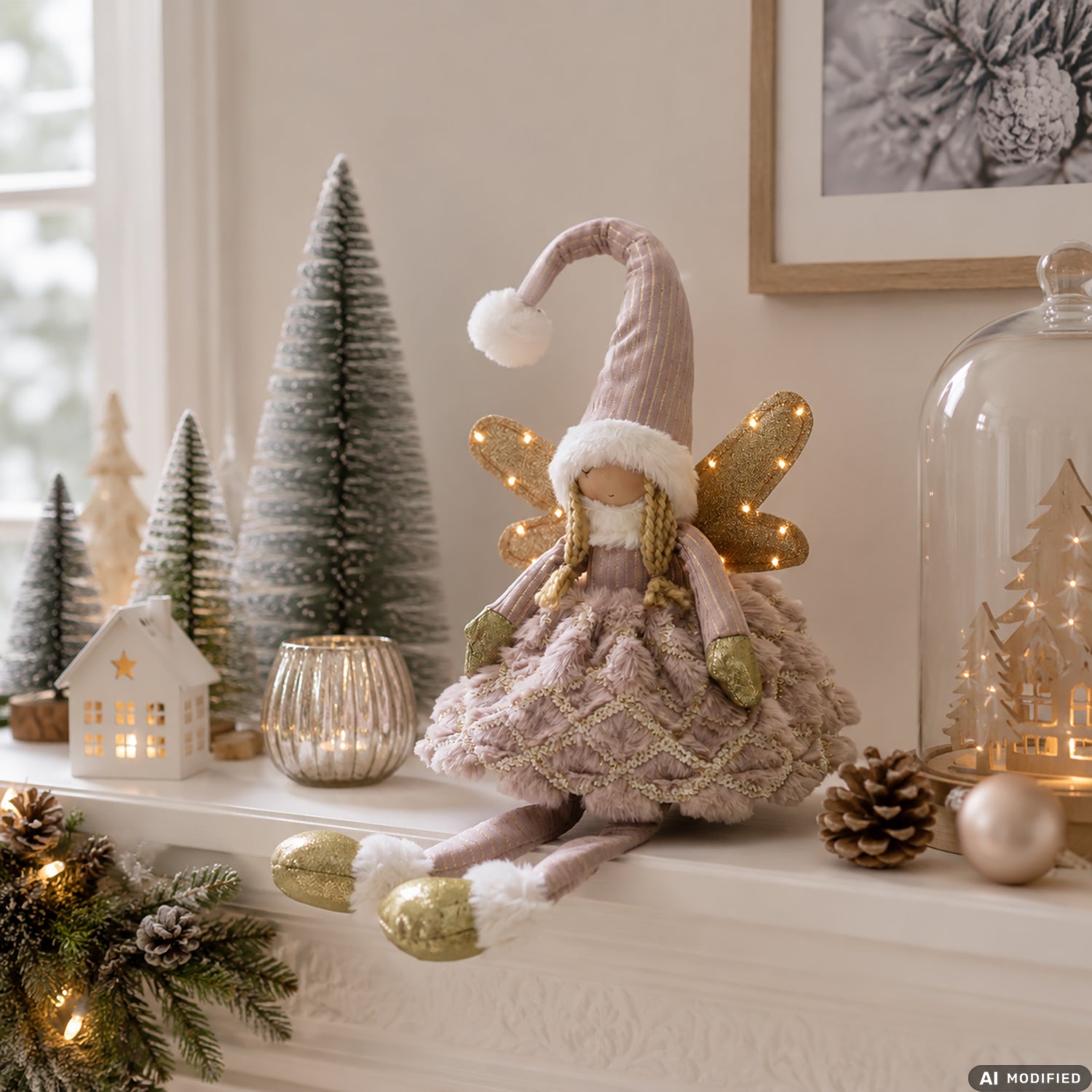 VESTIAMO CASA GRAN NATALE - Angelo Natalizio Luminoso Rosa 13 LED Bianco Caldo