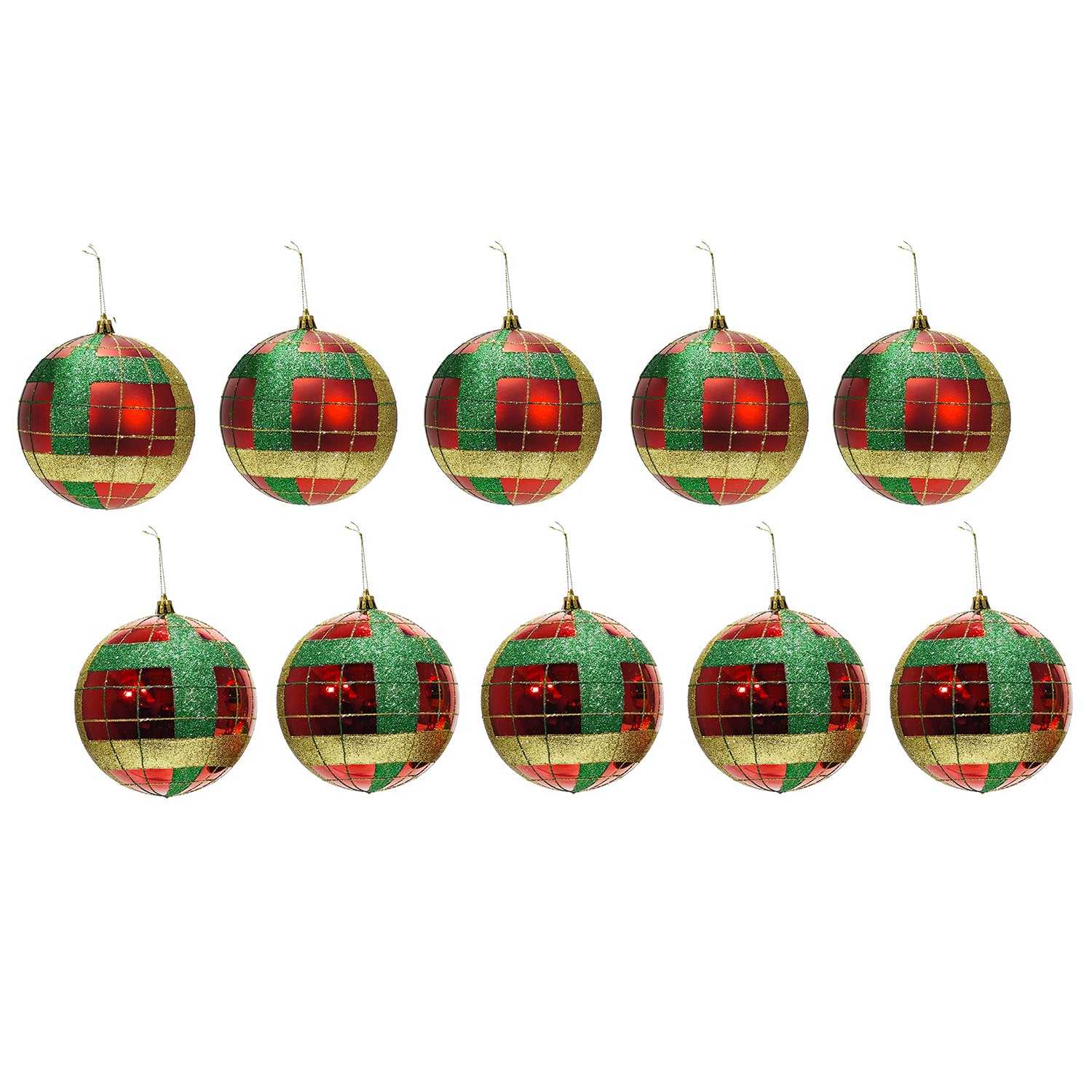 VESTIAMO CASA GRAN NATALE - Palle di Natale con Glitter Verde e Rosso diametro 6 cm - set 10 pezzi