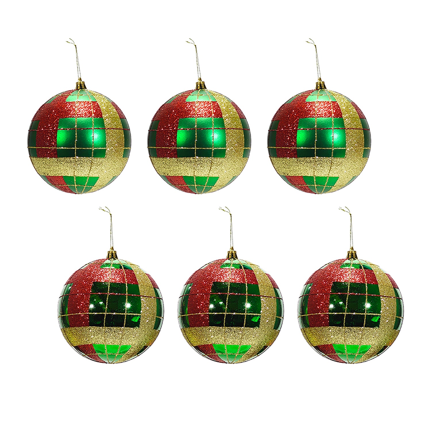 VESTIAMO CASA GRAN NATALE - Set 6 Palline di Natale con Glitter Verde e Rosso diametro 8 cm