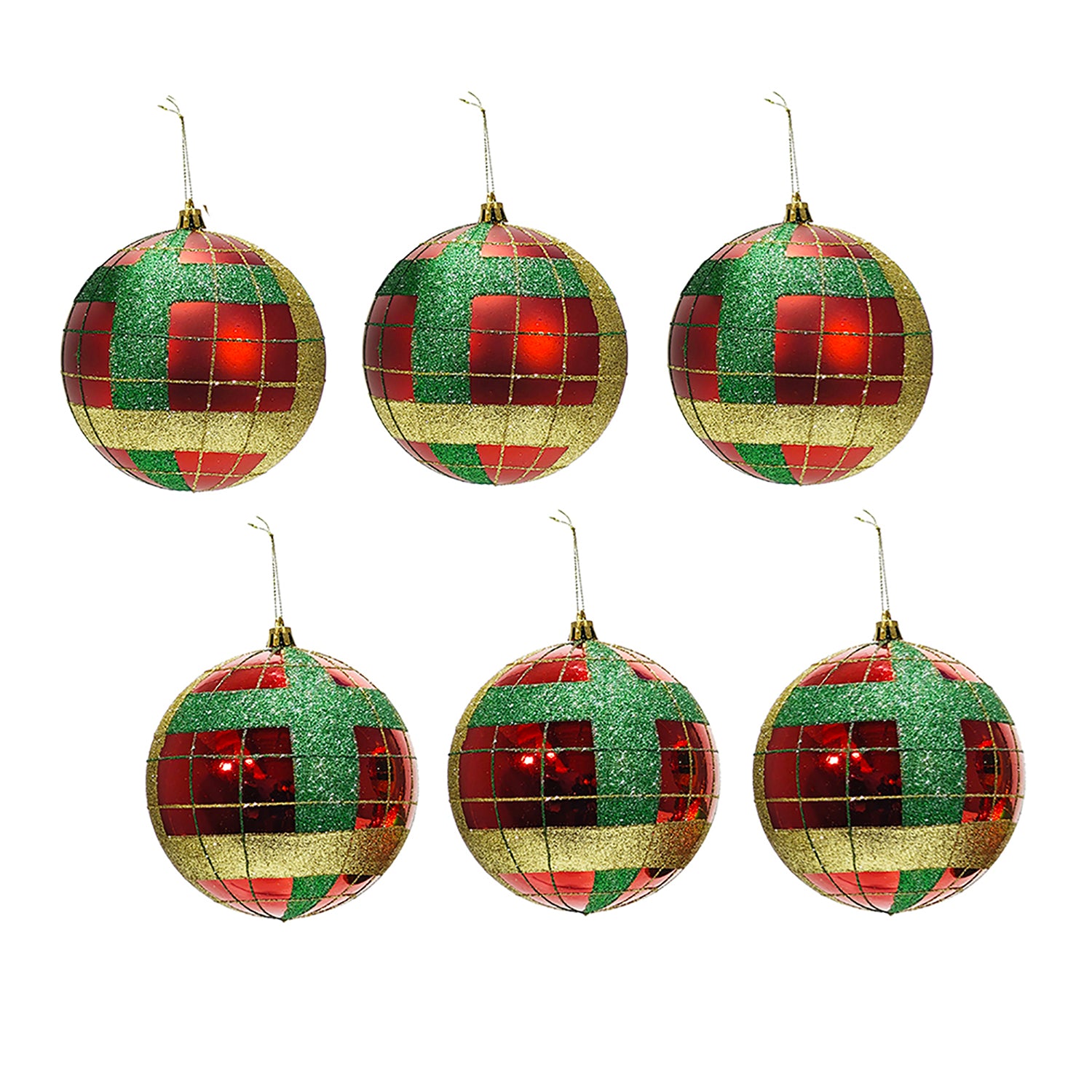 VESTIAMO CASA GRAN NATALE - Set 6 Palline di Natale con Glitter Verde e Rosso diametro 8 cm