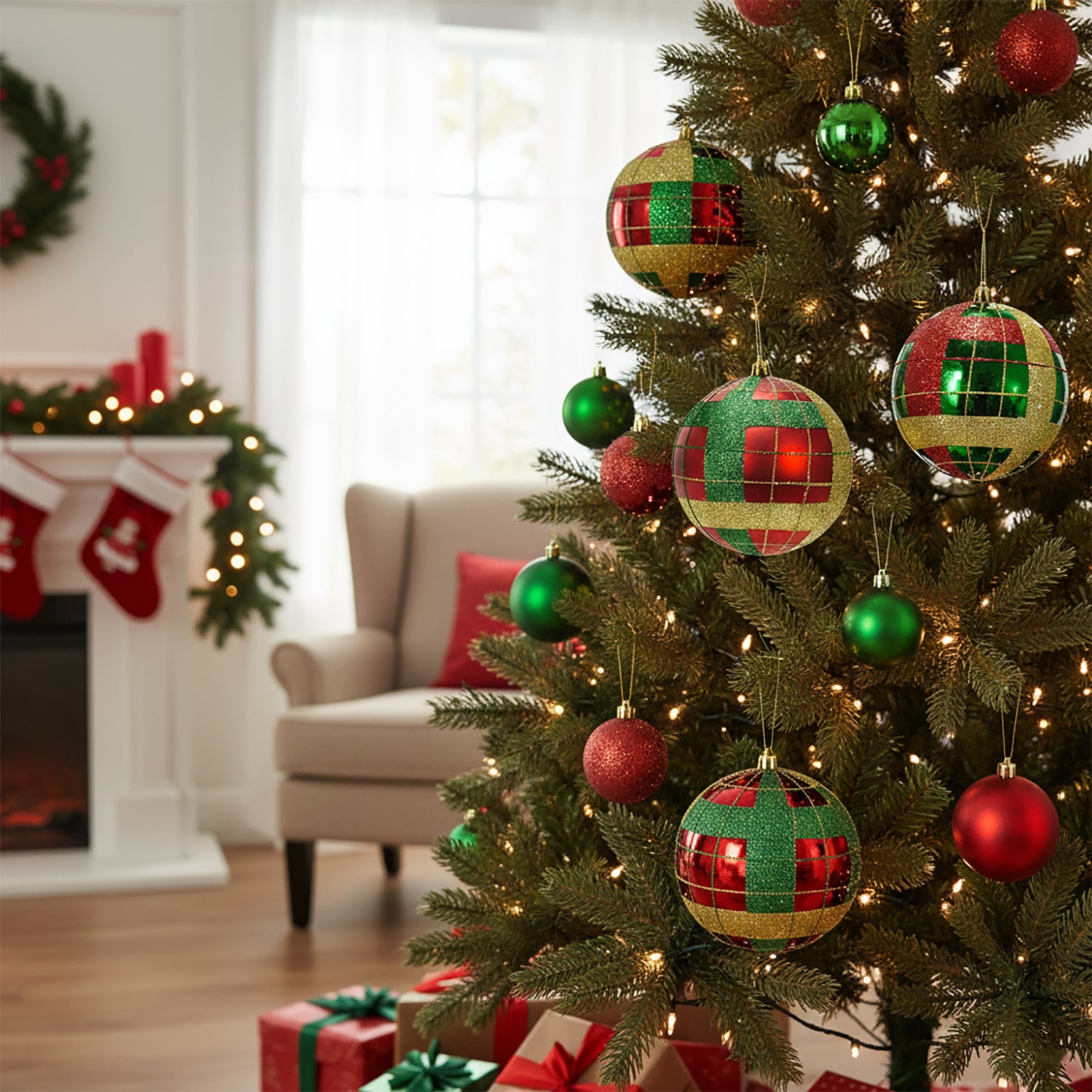 VESTIAMO CASA GRAN NATALE - Palle di Natale con Glitter Verde e Rosso diametro 8 cm - set 6 pezzi