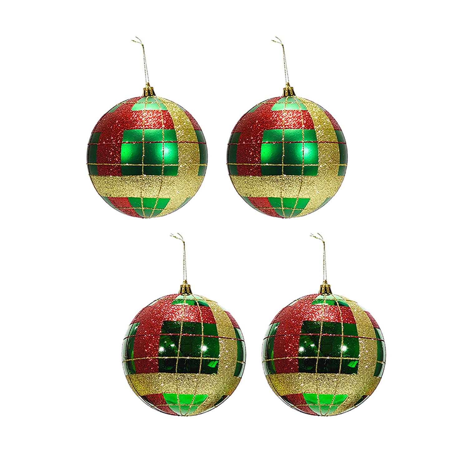 VESTIAMO CASA GRAN NATALE - Set 4 Palline di Natale con Glitter Verde e Rosso diametro 10 cm