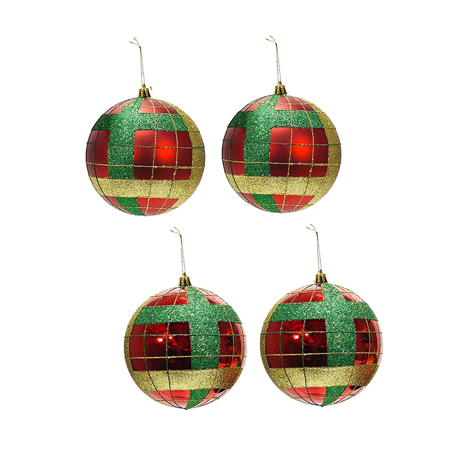 VESTIAMO CASA GRAN NATALE - Set 4 Palline di Natale con Glitter Verde e Rosso diametro 10 cm