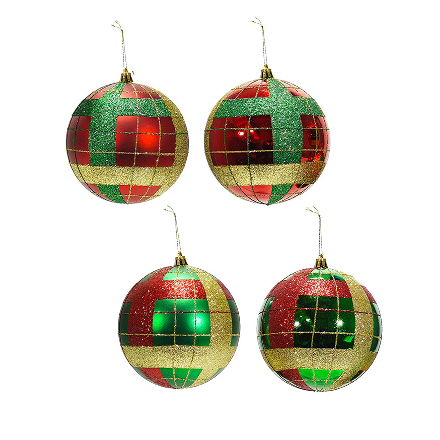 VESTIAMO CASA GRAN NATALE - Set 4 Palline di Natale con Glitter Verde e Rosso diametro 10 cm