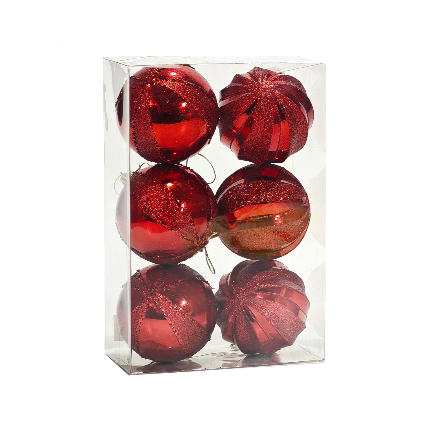 VESTIAMO CASA GRAN NATALE - Palle di Natale Rosse con Glitter diametro 8 cm - set 6 pezzi