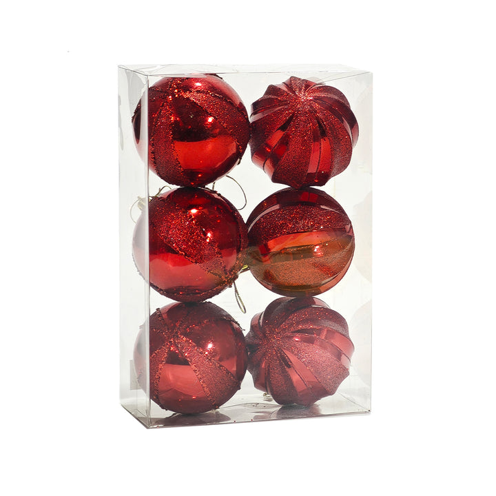 VESTIAMO CASA GRAN NATALE - Palle di Natale Rosse con Glitter diametro 8 cm - set 6 pezzi