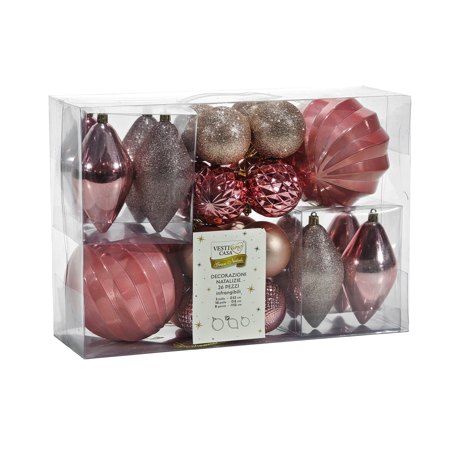 VESTIAMO CASA GRAN NATALE - Set 26 Decorazioni Natalizie Rosa