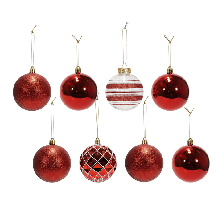 VESTIAMO CASA GRAN NATALE - Palle di Natale con Glitter Rosse diametro 8 cm - set 8 pezzi