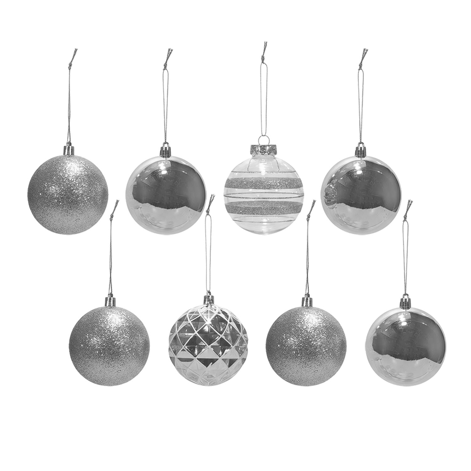 VESTIAMO CASA GRAN NATALE - Palle di Natale con Glitter Silver diametro 8 cm - set 8 pezzi