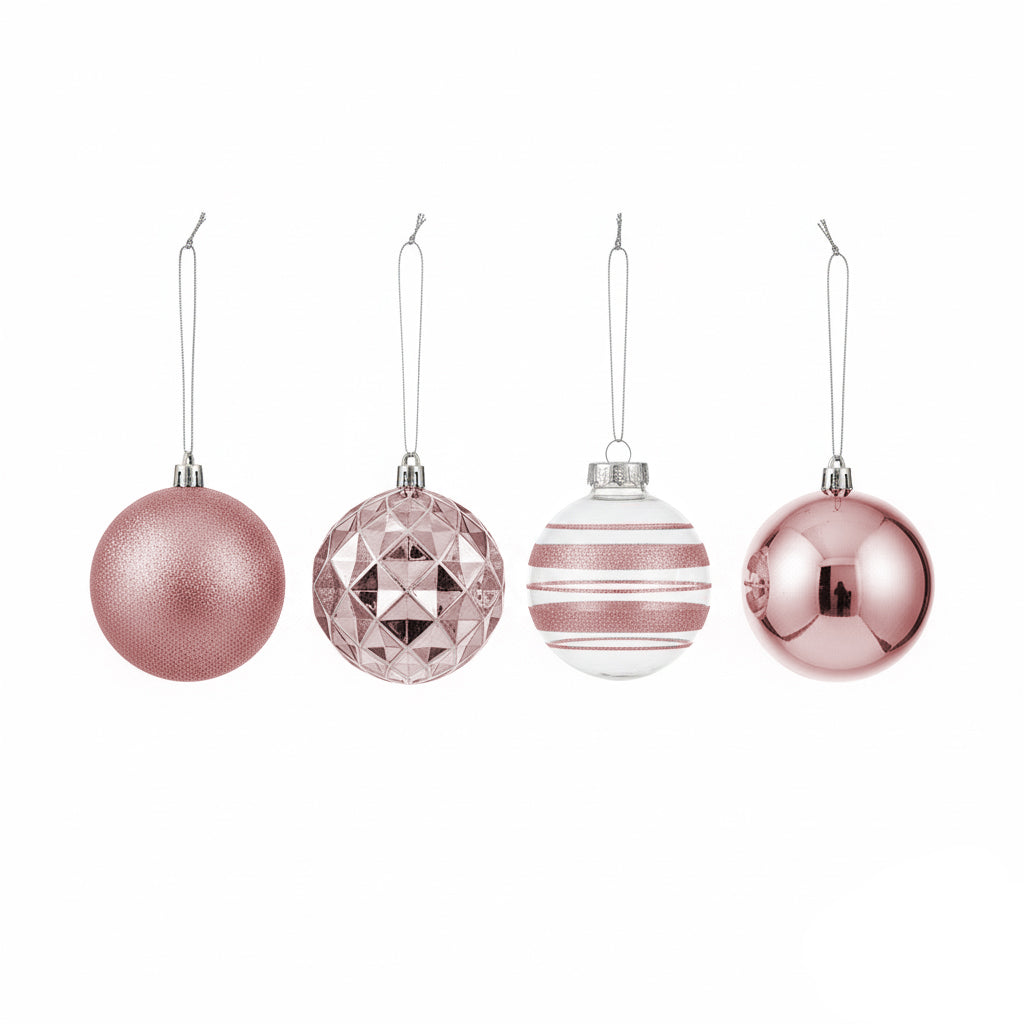 VESTIAMO CASA GRAN NATALE - Palle di Natale con Glitter Rosa diametro 6 cm - set 12 pezzi