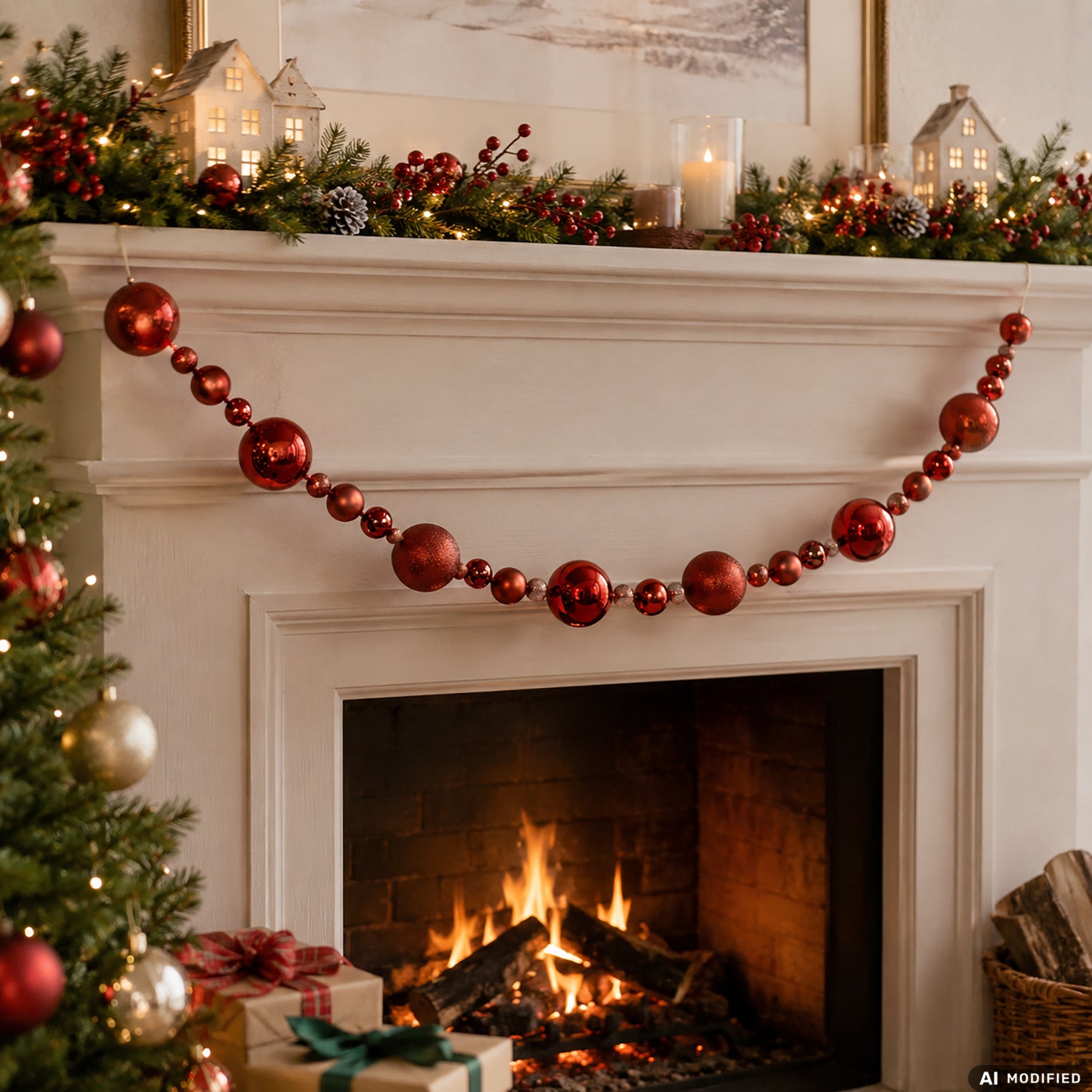 VESTIAMO CASA GRAN NATALE - Ghirlanda Natalizia Rossa con Sfere Decorative 180 cm