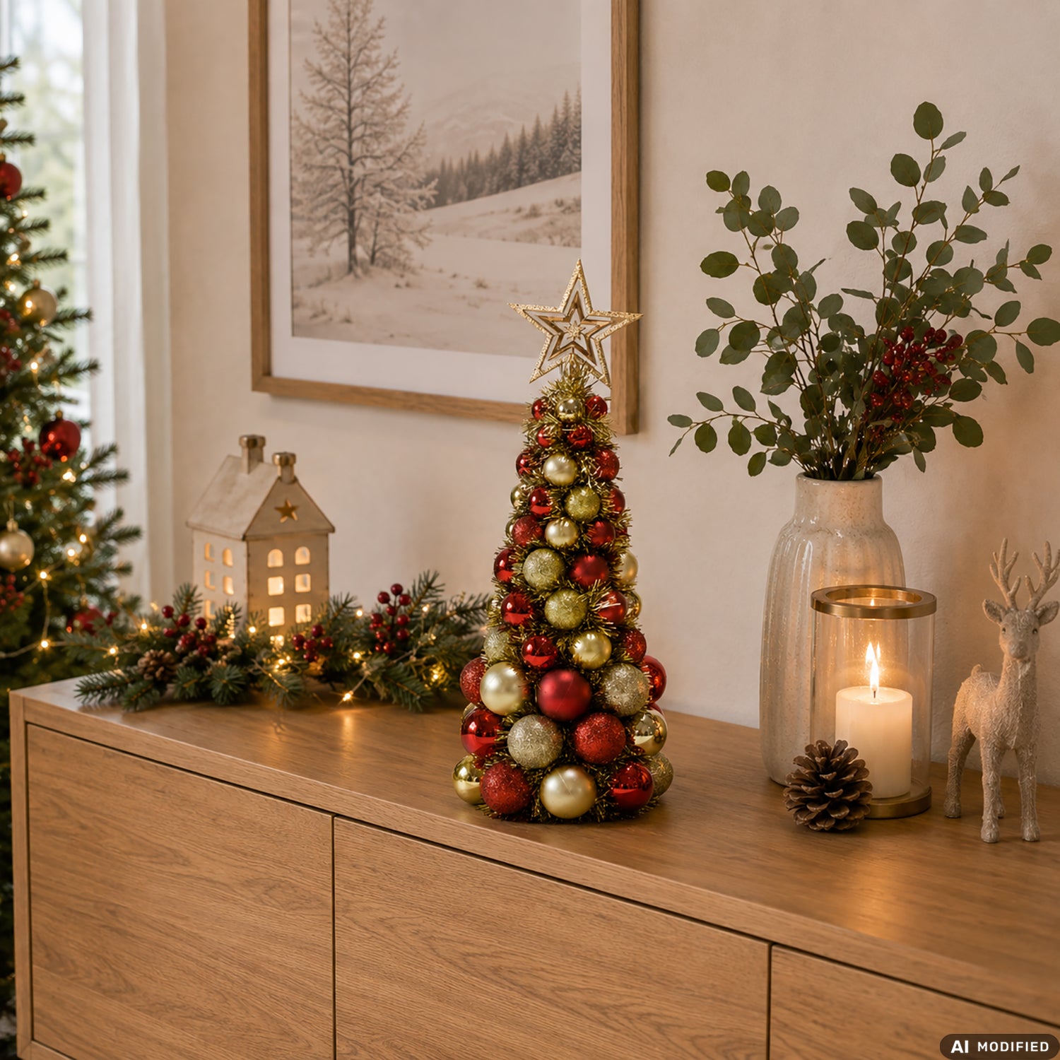 VESTIAMO CASA GRAN NATALE - Alberello di Natale Decorativo da Tavolo con Palline e Puntale Stella h40 cm