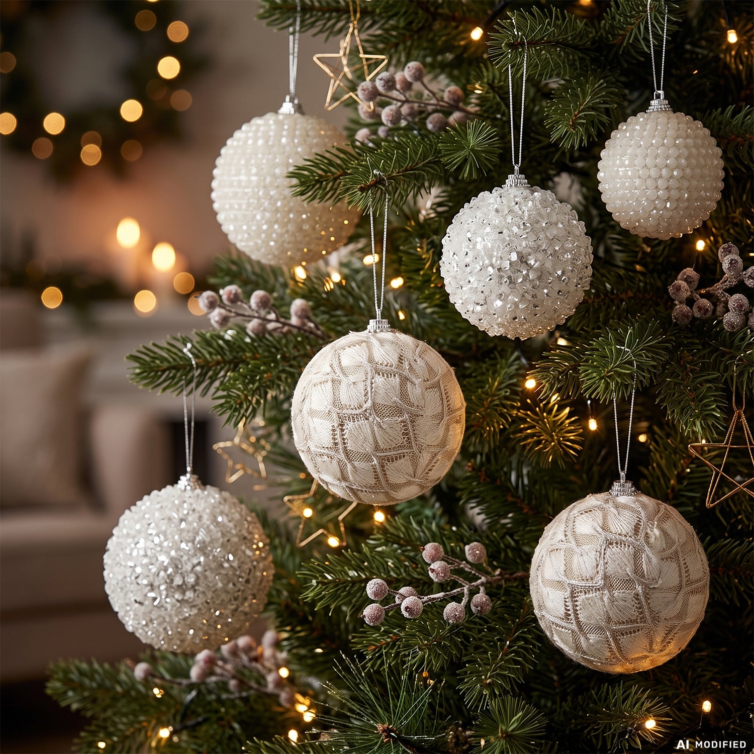 VESTIAMO CASA GRAN NATALE - Set 6 Palline di Natale Bianche diametro 8 cm
