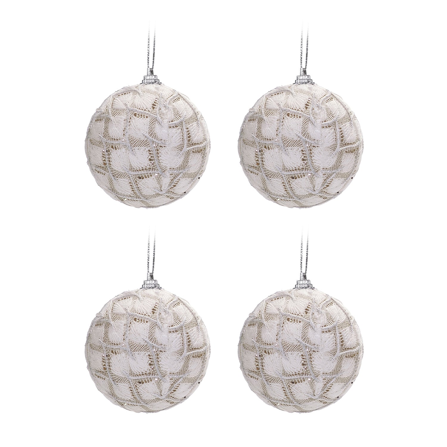 VESTIAMO CASA GRAN NATALE - Set 4 Palline di Natale Bianche diametro 10 cm