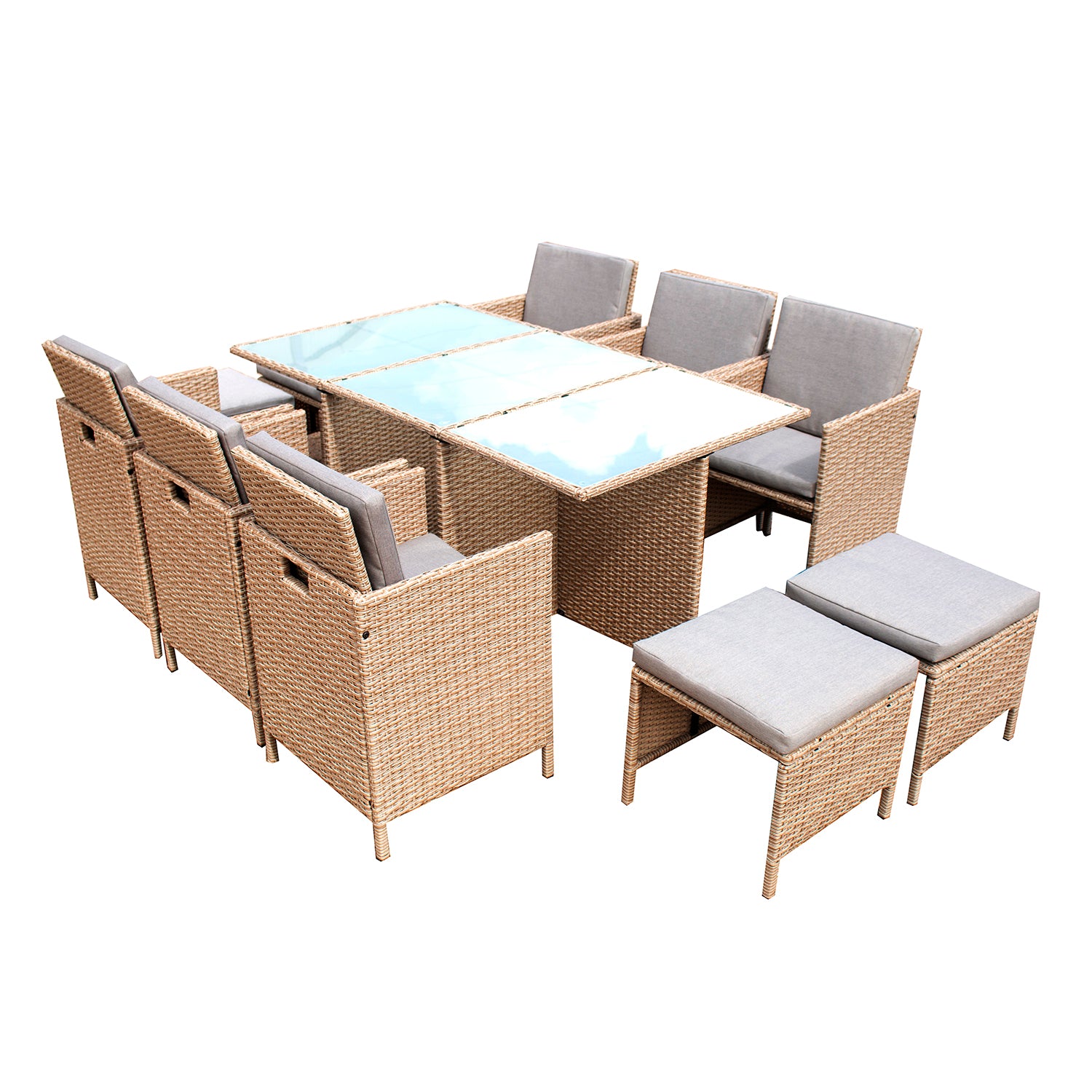 CASA COLLECTION - Set da giardino New Atlas 10 posti in vimini sintetico con cuscini - Set formato da un tavolo, 6 Poltrone e 4 Pouf