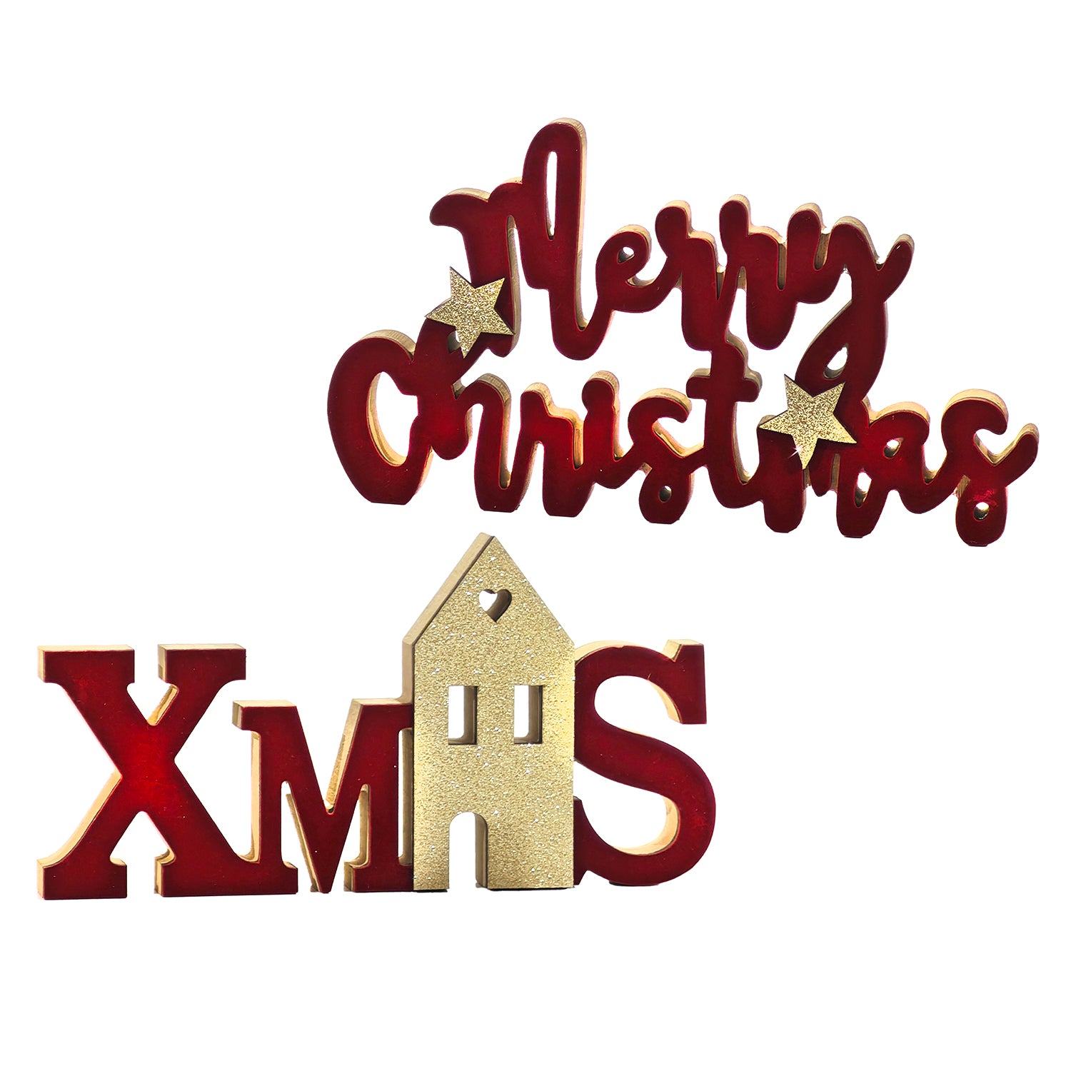 VESTIAMO CASA GRAN NATALE - Decorazione Natalizia in Legno Rosso e Oro h15 cm