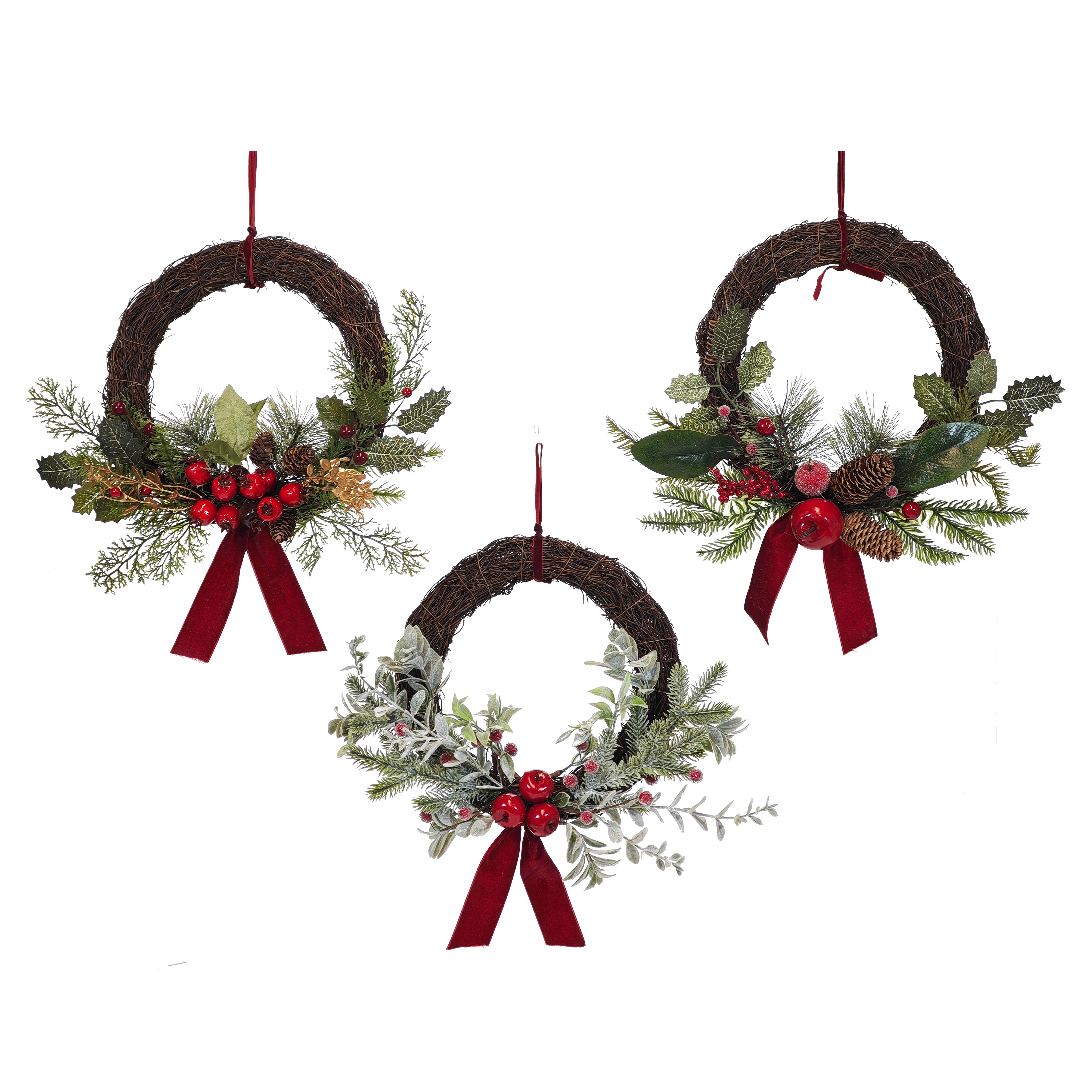 VESTIAMO CASA GRAN NATALE - Ghirlanda Natalizia Decorativa con Bacche e Pigne diametro 30 cm