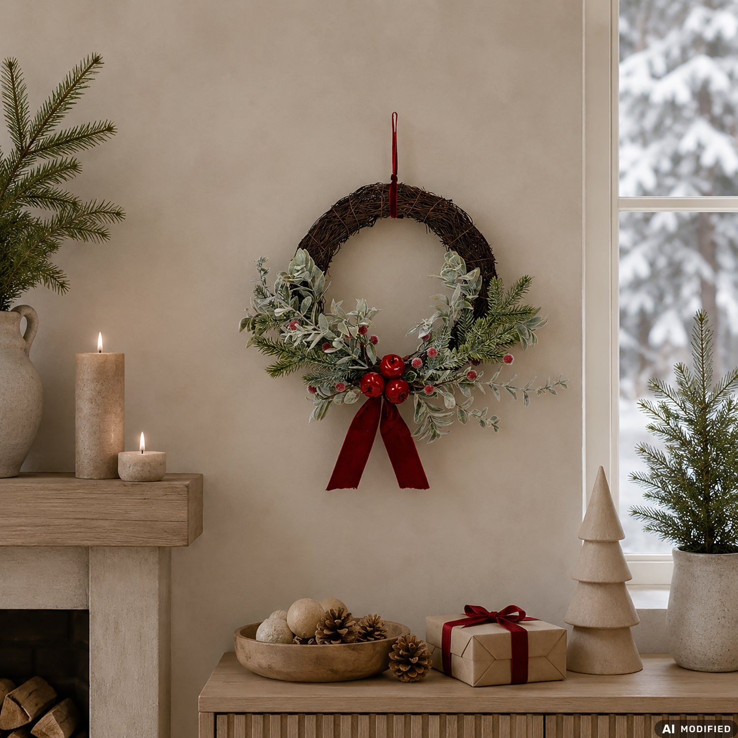 VESTIAMO CASA GRAN NATALE - Ghirlanda Natalizia Decorativa con Bacche e Pigne diametro 30 cm