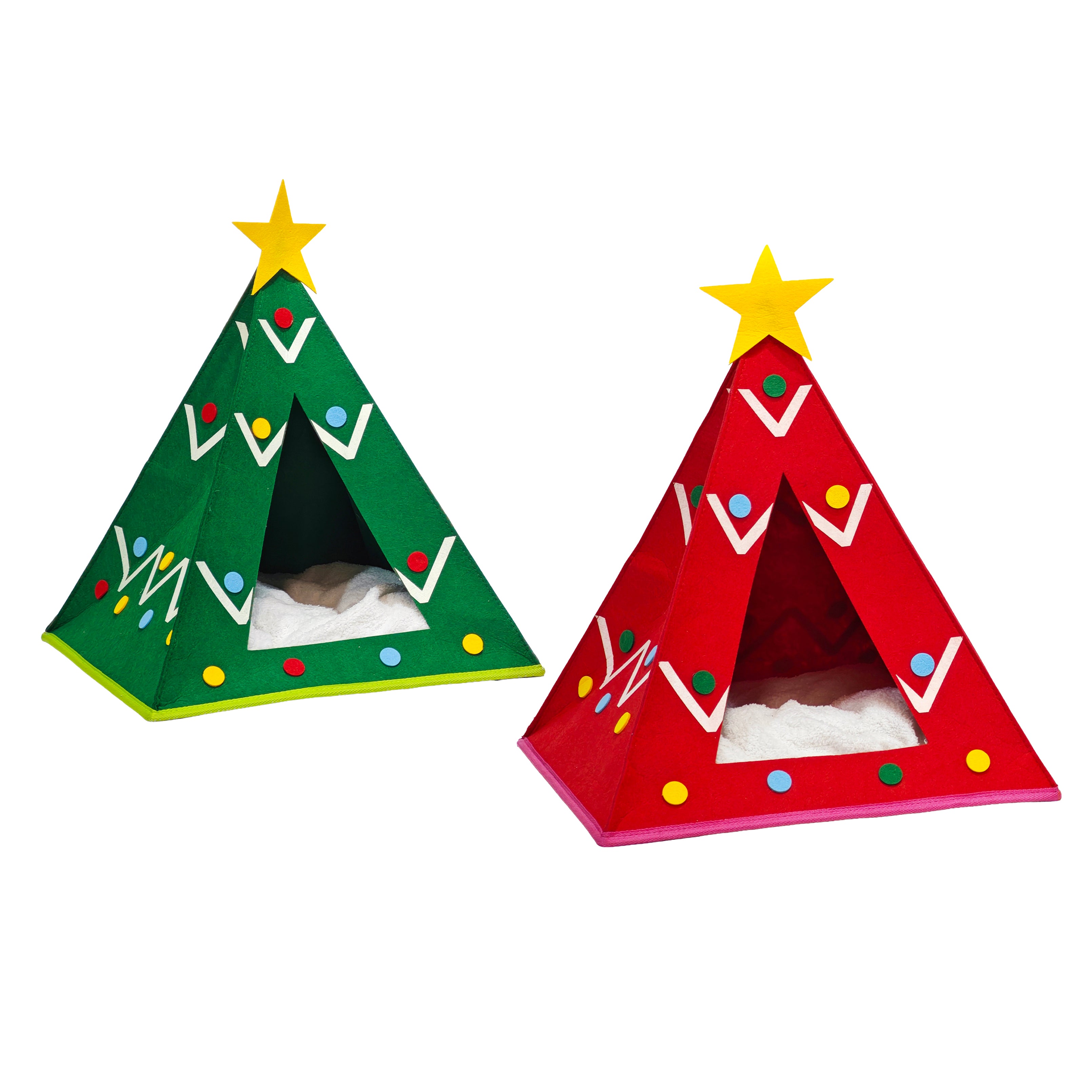 VESTIAMO CASA GRAN NATALE - Cuccia Natalizia per Animali a Forma di Albero Christmas Party - h47x39x39 cm