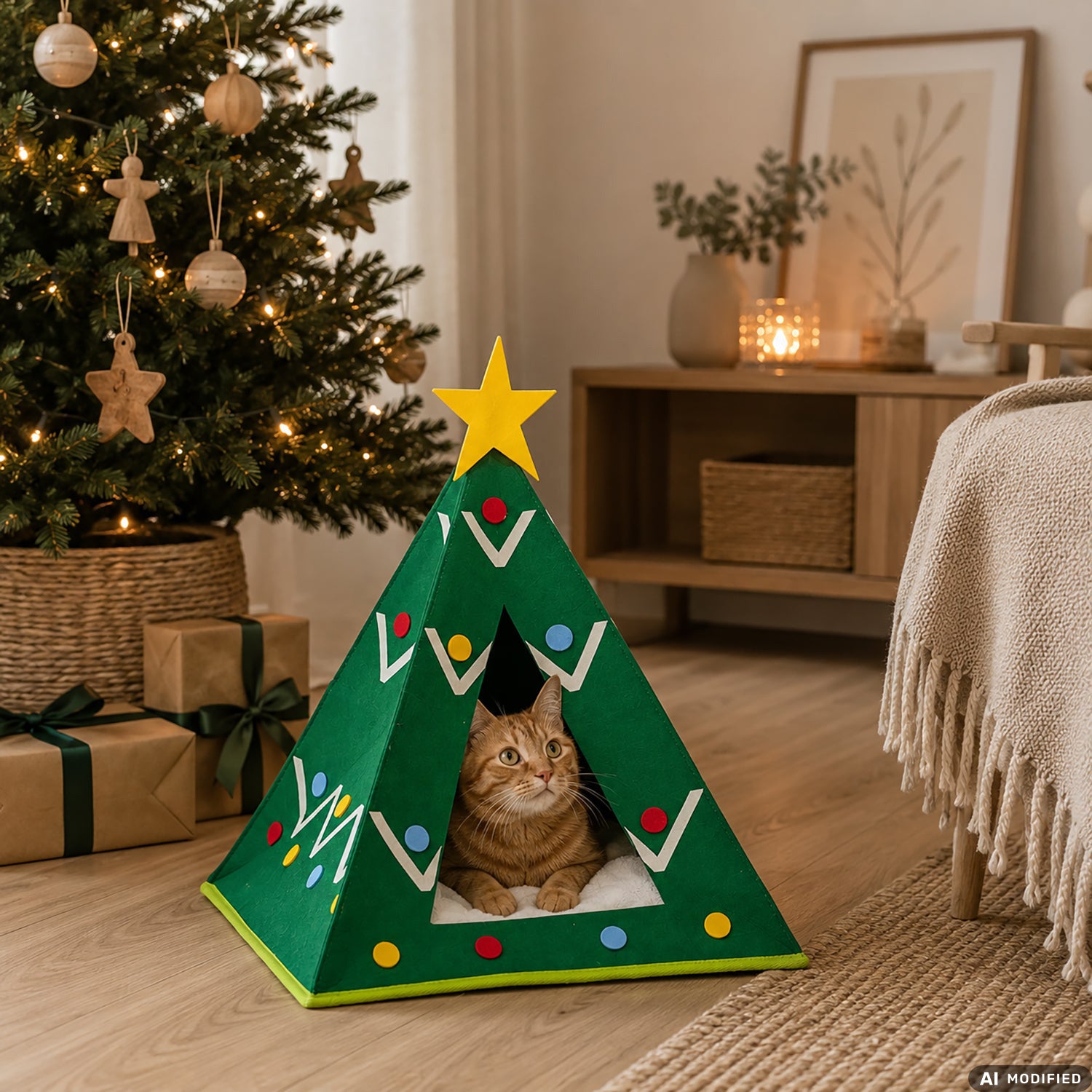 VESTIAMO CASA GRAN NATALE - Cuccia Natalizia per Animali a Forma di Albero Christmas Party - h47x39x39 cm