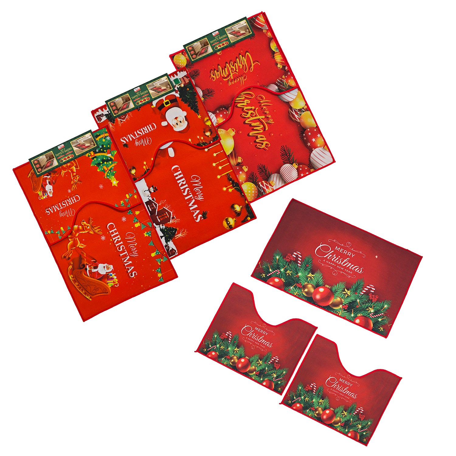 VESTIAMO CASA GRAN NATALE - Set 3 Tappeti Bagno Natalizi Antiscivolo Merry Christmas