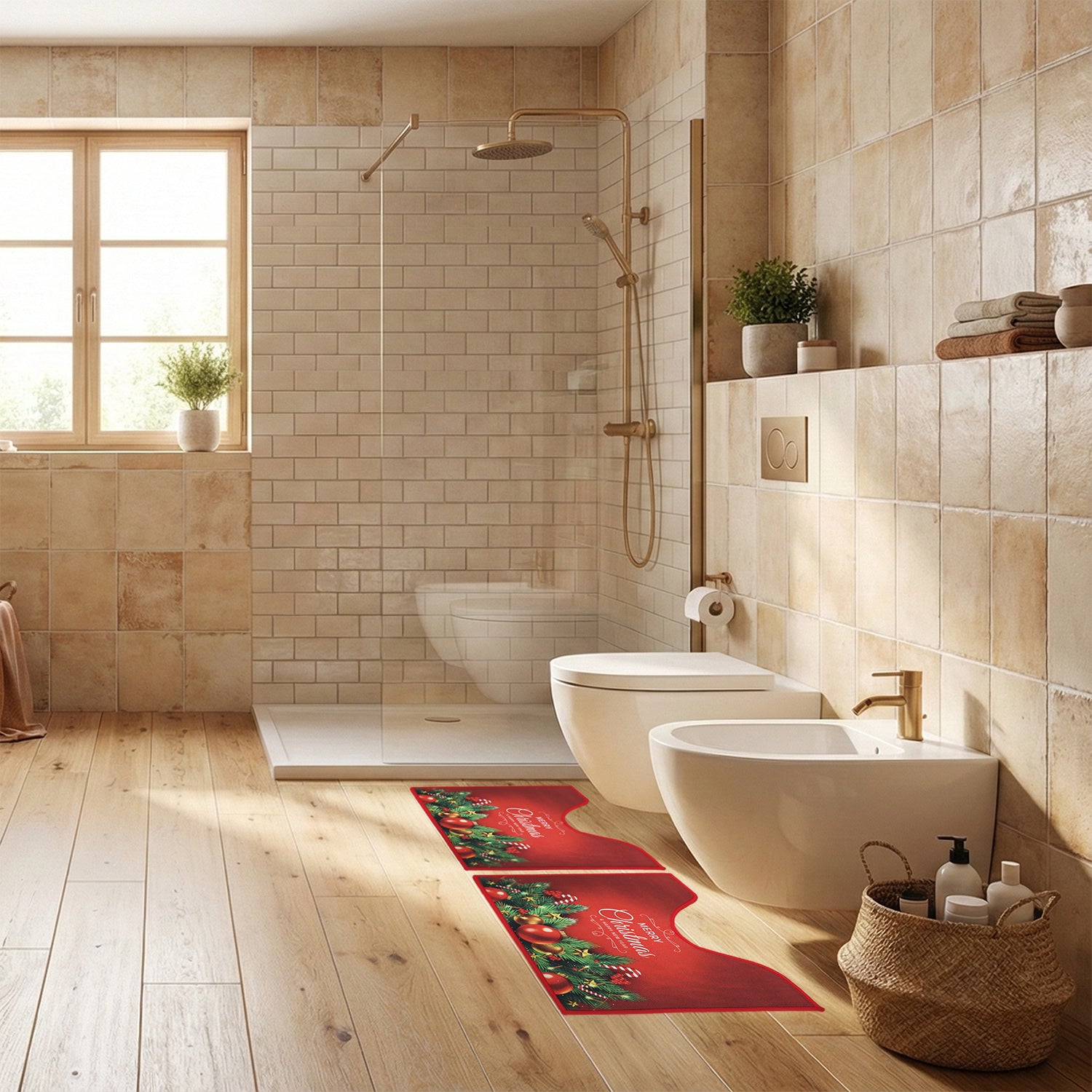 VESTIAMO CASA GRAN NATALE - Set 3 Tappeti Bagno Natalizi Antiscivolo Merry Christmas