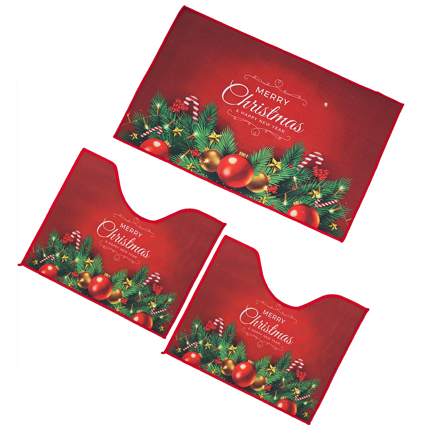 VESTIAMO CASA GRAN NATALE - Set 3 Tappeti Bagno Natalizi Antiscivolo Merry Christmas