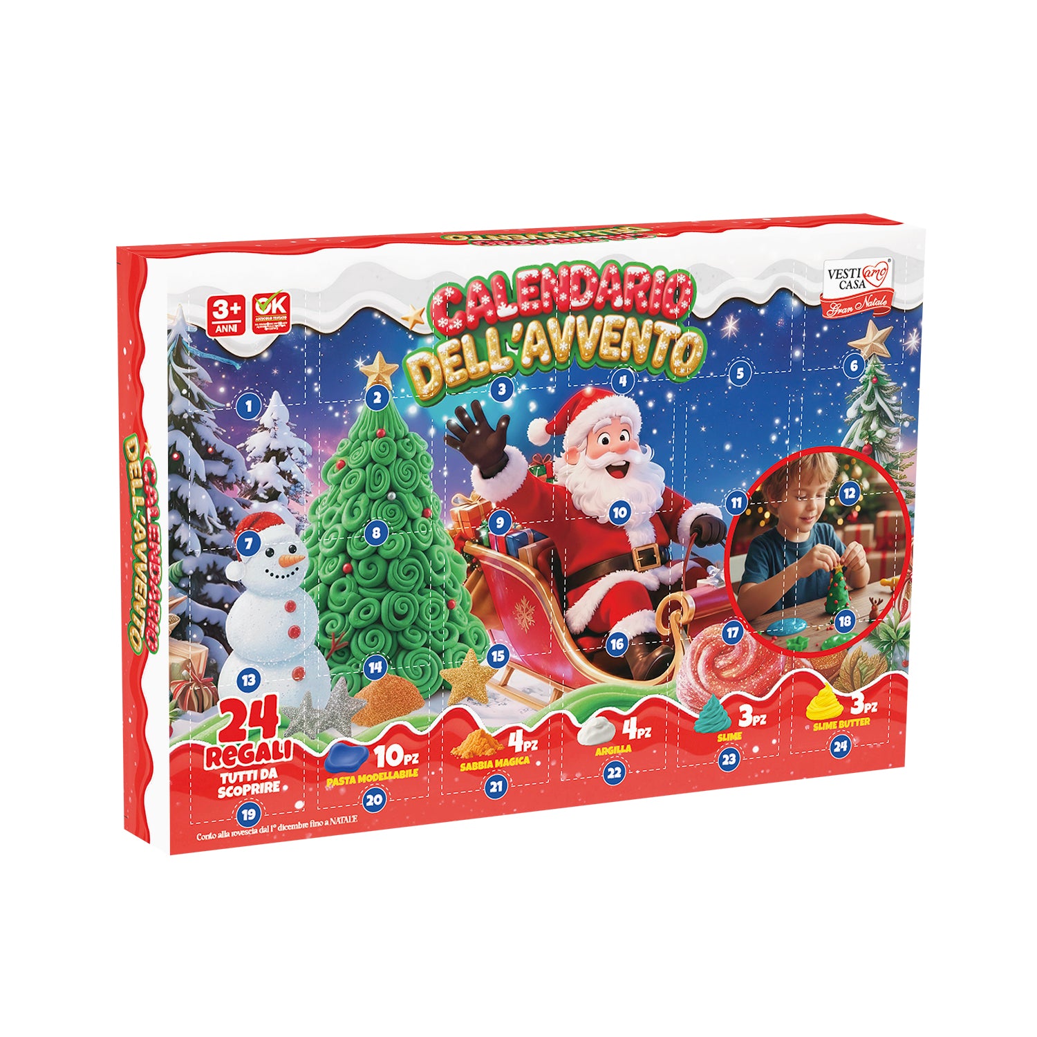 VESTIAMO CASA GRAN NATALE - Calendario dell’Avvento Creativo con Pasta Modellabile e Slime - 24 Regali tutti da scoprire