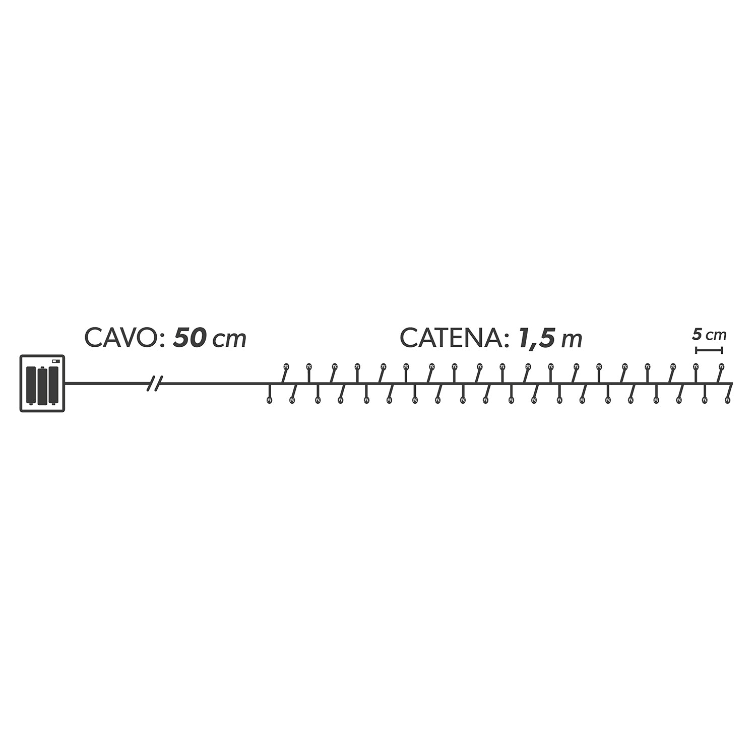 DICTROLUX - Ghirlanda Luminosa 30 MicroLED Bianco Freddo con 10 Flash a Batteria 1,5 metri di luci