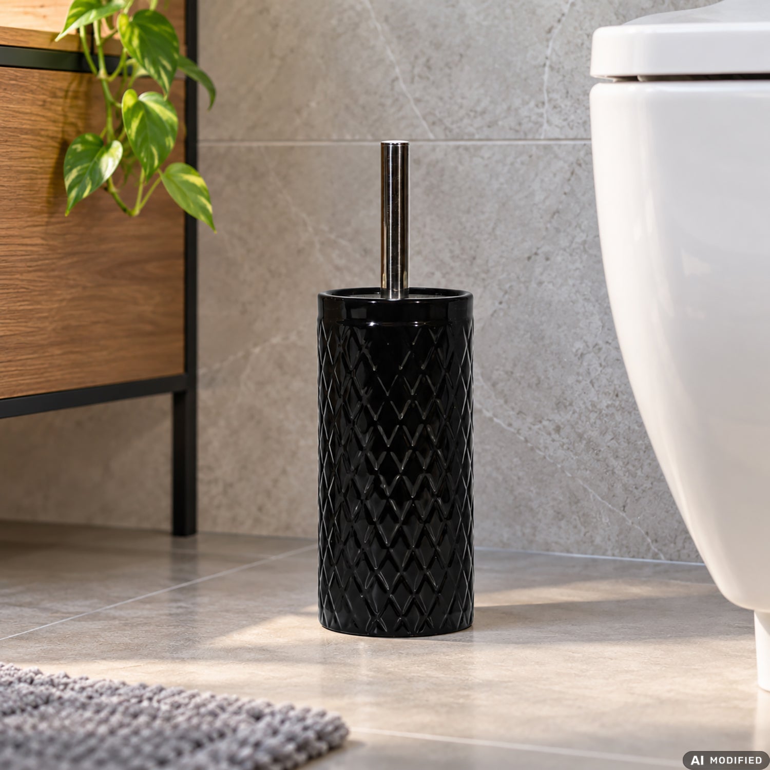 VESTIAMO CASA - Portascopino WC con Scopino in Ceramica con Decoro a Rombi h32 cm