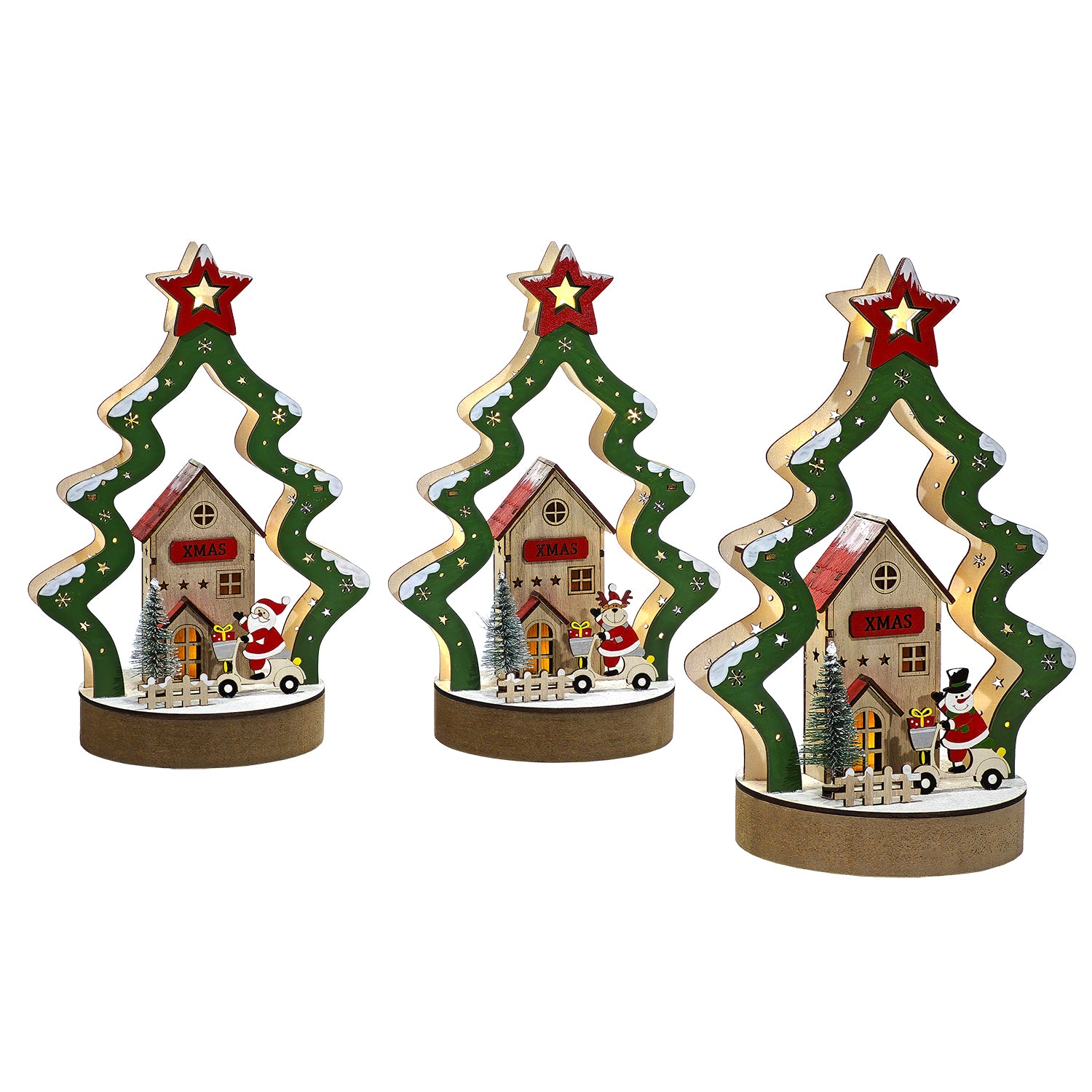VESTIAMO CASA GRAN NATALE - Decorazione Natalizia Luminosa Albero con Casetta LED Bianco Caldo h26 cm