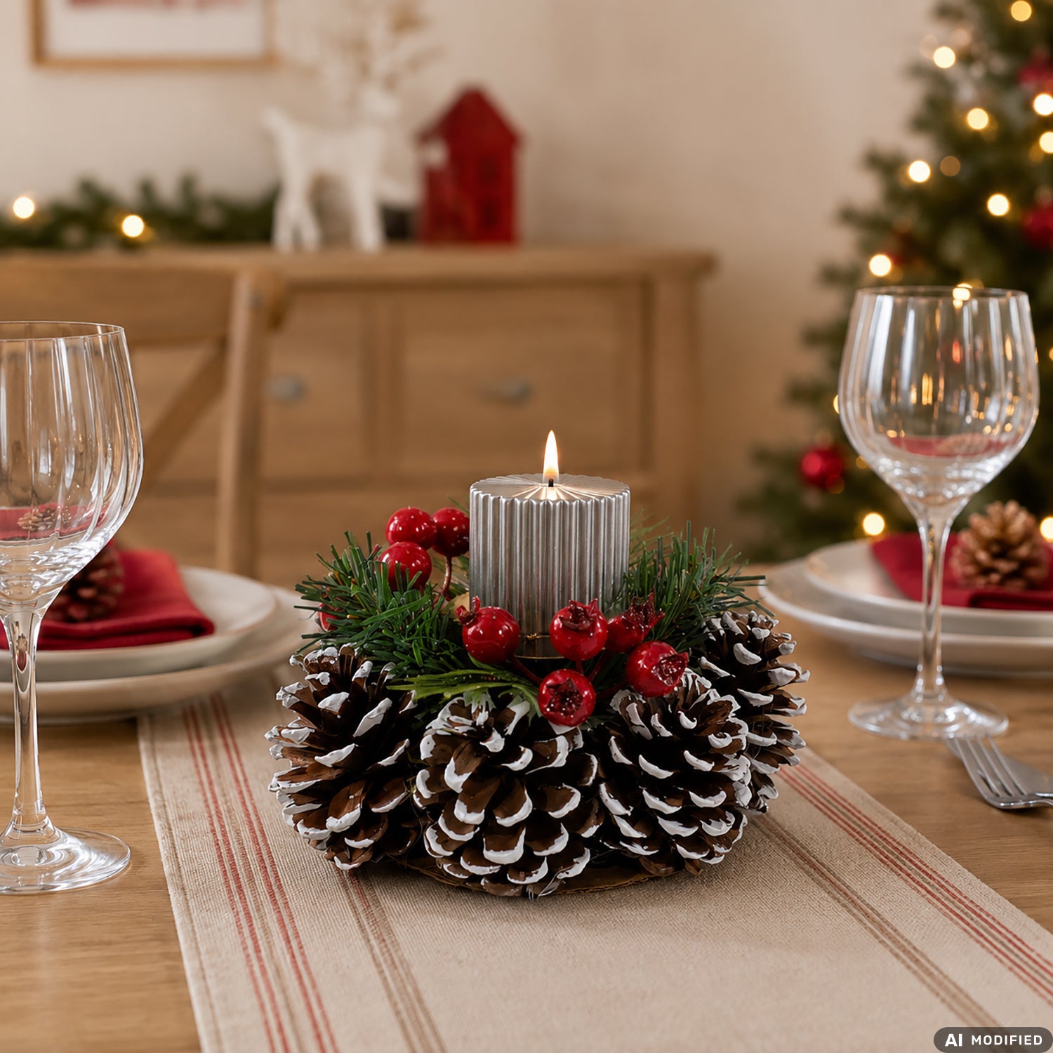 VESTIAMO CASA GRAN NATALE - Portacandela Natalizio con Pigne Decorative diametro 15 cm