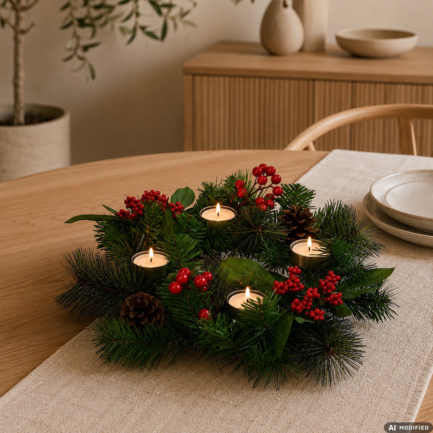 VESTIAMO CASA GRAN NATALE - Centrotavola Natalizio con Portacandele 4 Posti diametro 38 cm