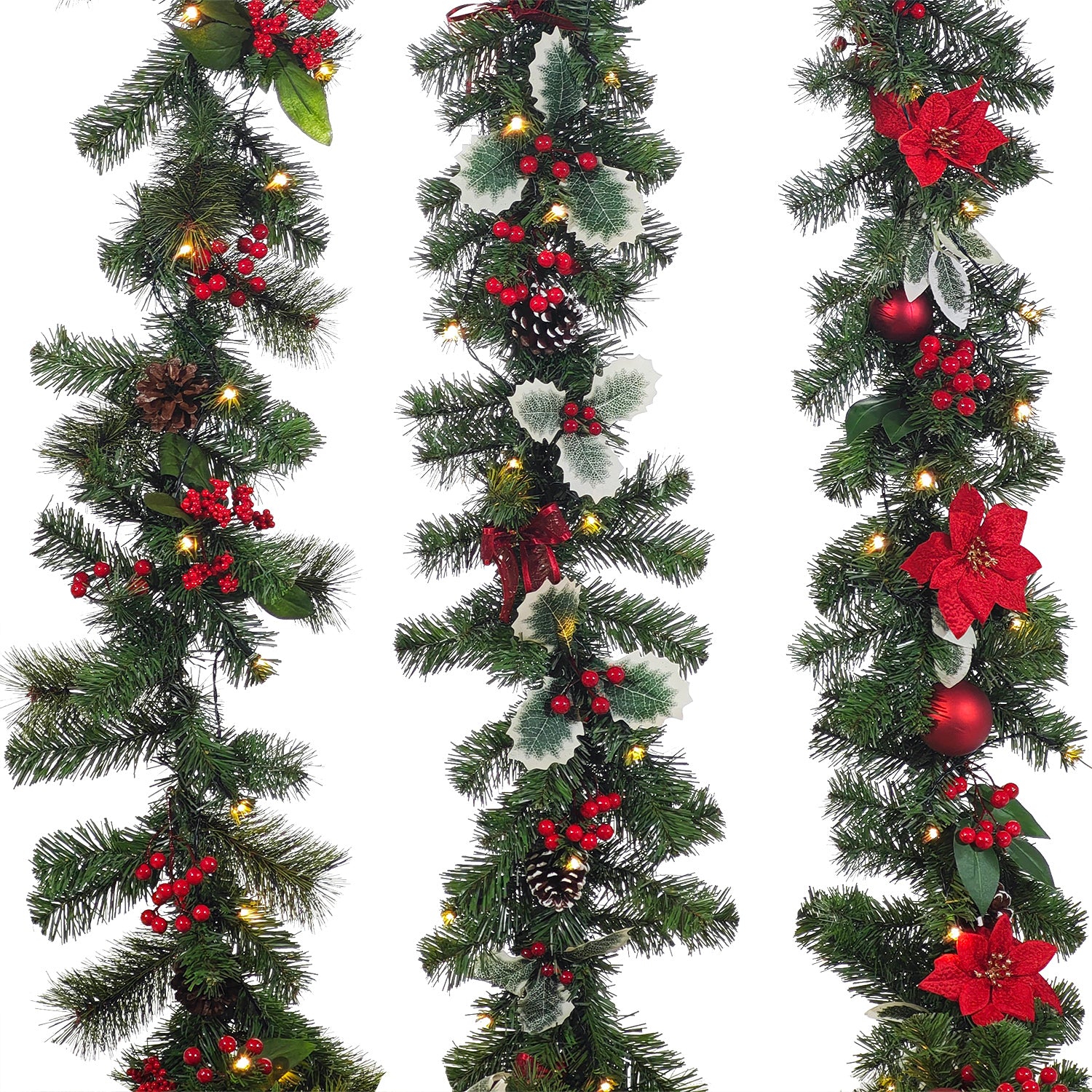 VESTIAMO CASA GRAN NATALE - Ghirlanda Natalizia Luminosa con LED Bianco Caldo 180 cm