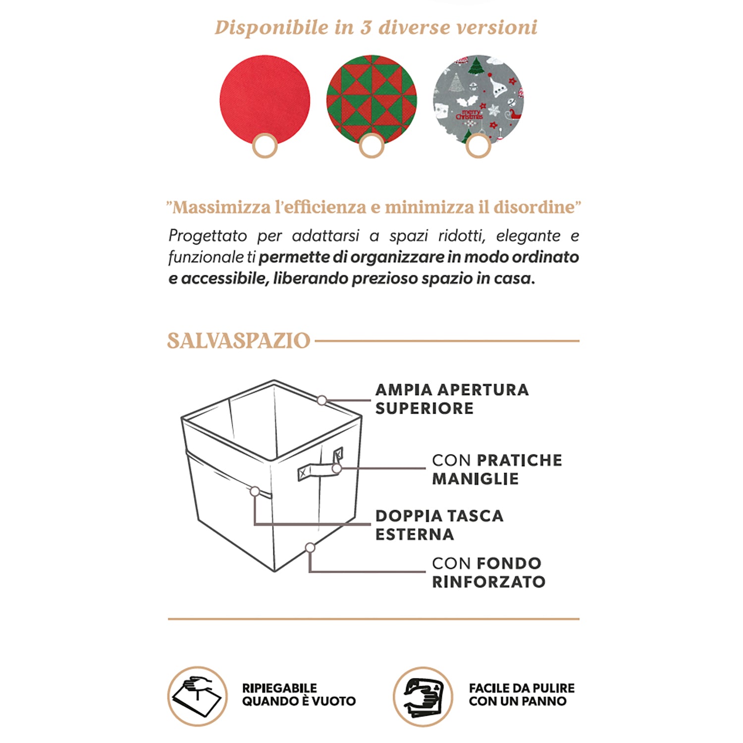 VESTIAMO CASA GRAN NATALE - Scatola Organizer in Tessuto Natalizio h31,8x31,8x31,8 cm