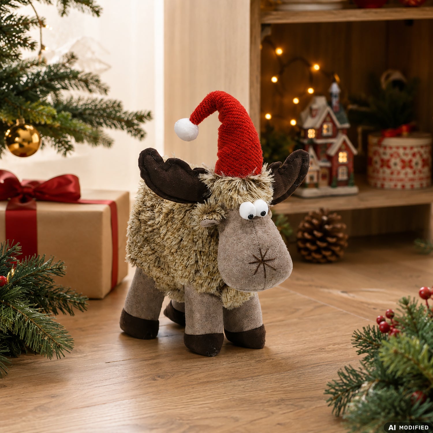 VESTIAMO CASA GRAN NATALE - Renna Natalizia Decorativa in Tessuto e Peluche h35 cm