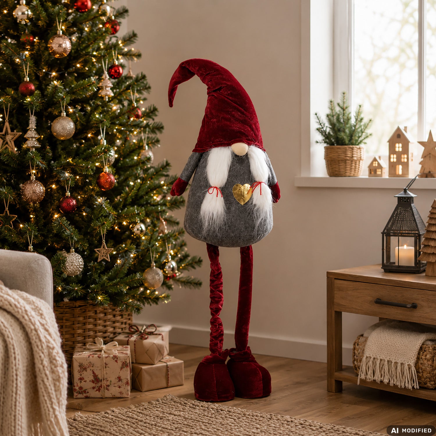 VESTIAMO CASA GRAN NATALE - Gnomo con gambe allungabili con cappello rosso altezza max 125 cm