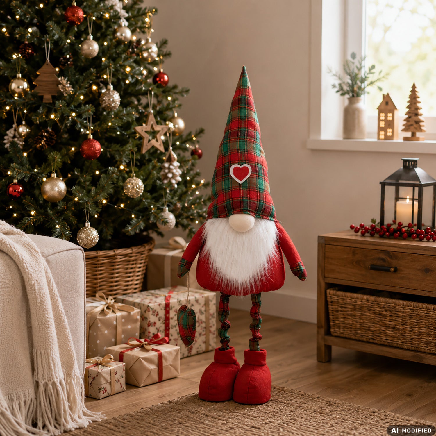 VESTIAMO CASA GRAN NATALE - Gnomo con gambe allungabili Decoro Scozzese altezza max 125 cm