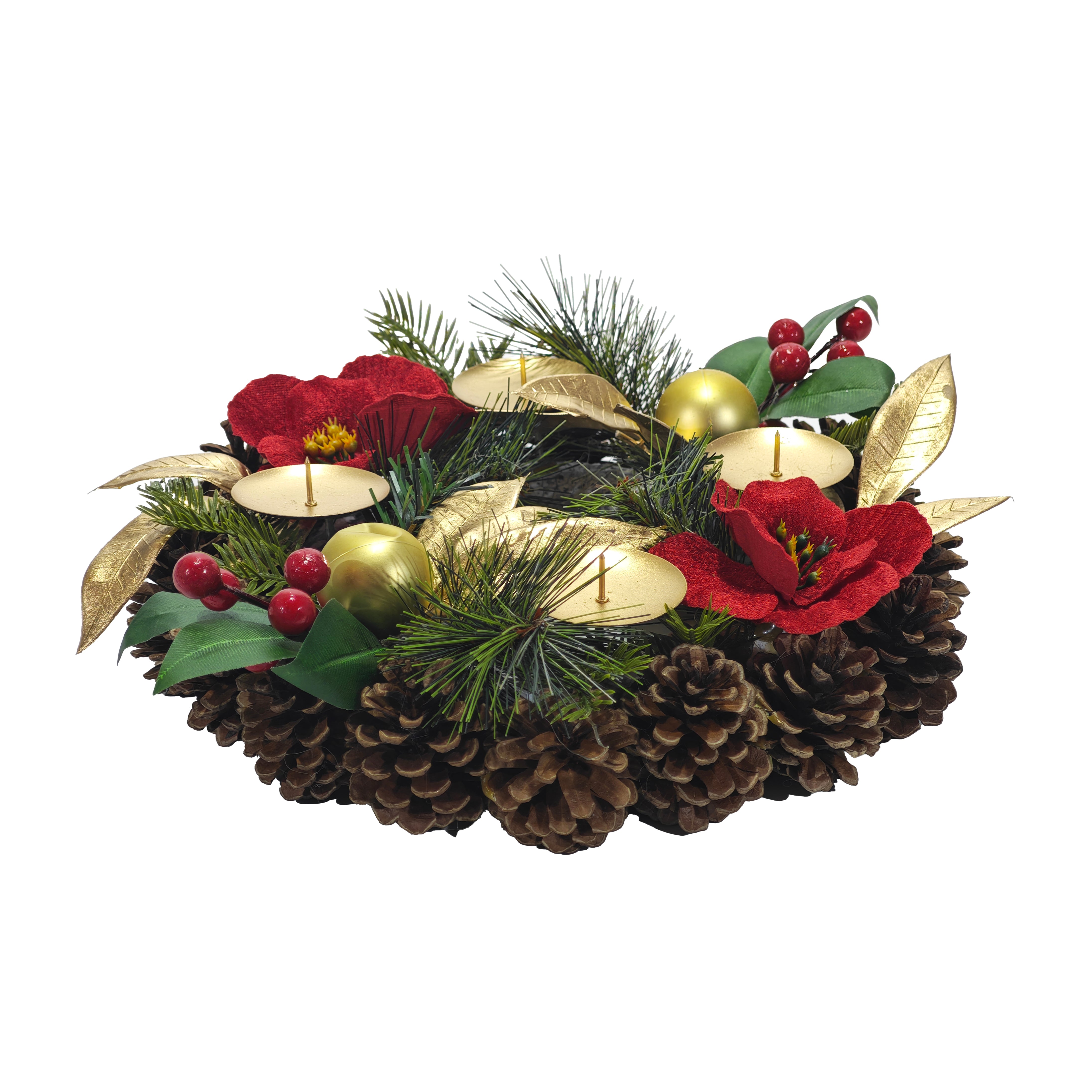 VESTIAMO CASA GRAN NATALE - Portacandela Natalizio 4 Posti con Pigne diametro 30 cm